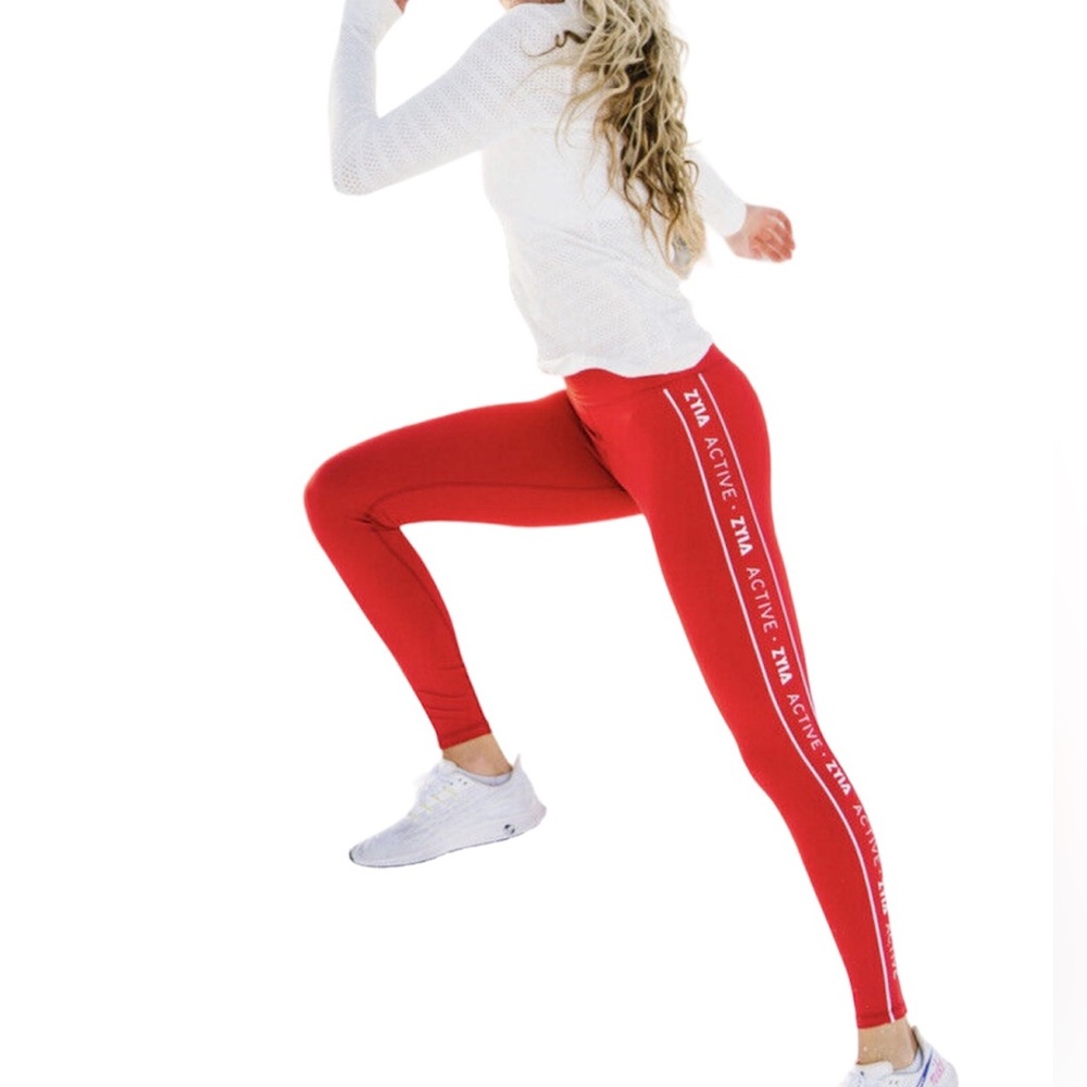 ZYIA Active Red Logo Light n Tight 28” Leggings High Waist Hi-Rise Sz 4